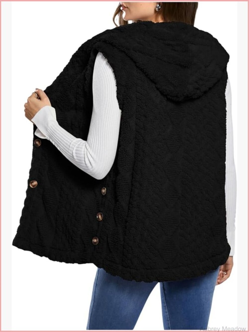 Sleeveless Hooded Fleece Vest Button Down Cardigan for Women Winter Coat